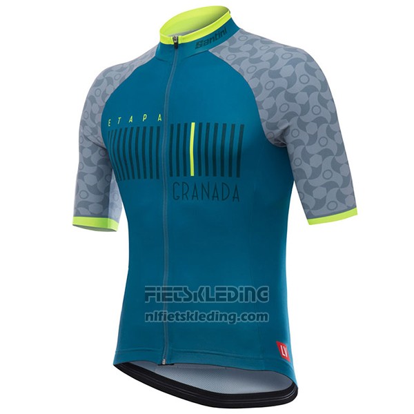 2017 Fietskleding Granada Vuelta Espana Blauw Korte Mouwen en Koersbroek